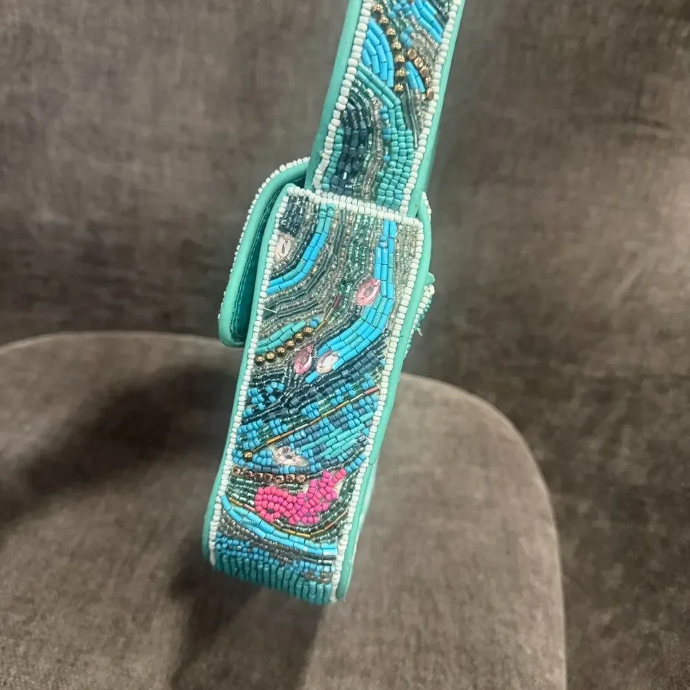 STAUD Beaded Tidal Wave Tommy Shoulder Bag Blue SAMPLE New